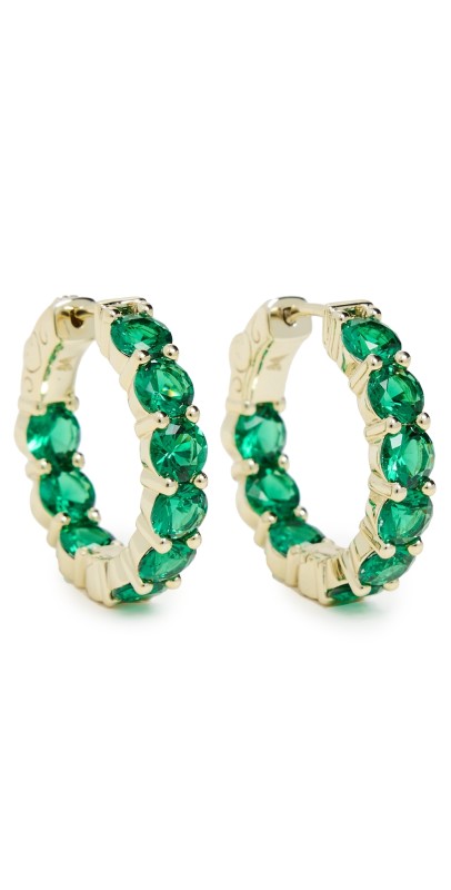 By Adina Eden Colored Round Tennis Mini Hoop Earrings Emerald Gr