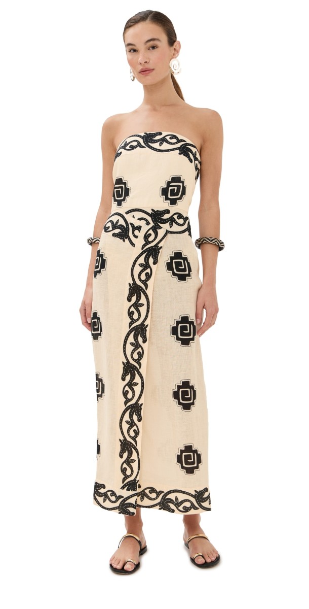 Johanna Ortiz Linen Ancient Ankle Dress Ecru/Black