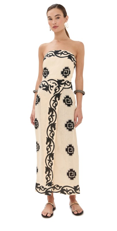 Johanna Ortiz Linen Ancient Ankle Dress Ecru/Black
