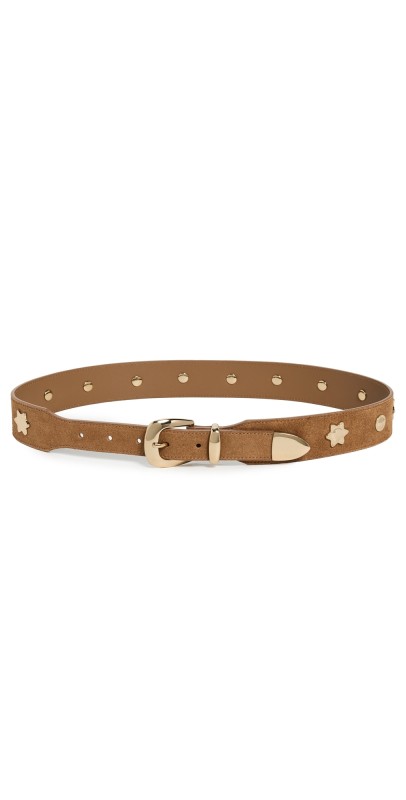 Madewell Suede Wide Clean Western Belt: Sun Stud Aged Cognac