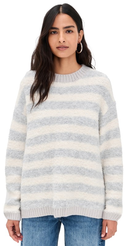 Little Lies Contrast Yarn Stripe Sweater Grey/Cream Stripe
