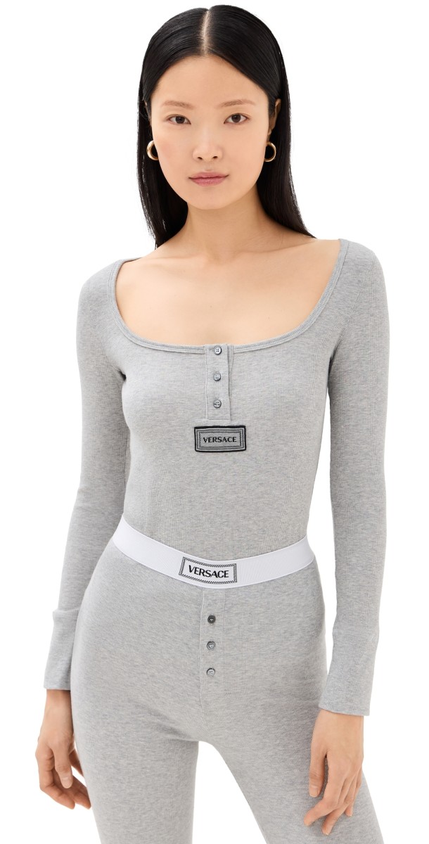 Versace Cotton Rib Embroidery Patch Underwear T-Shirt Grey Melanges