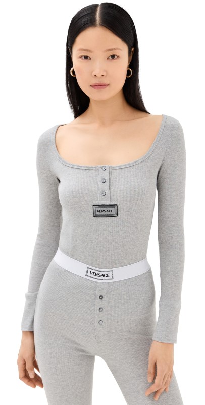Versace Cotton Rib Embroidery Patch Underwear T-Shirt Grey Melanges