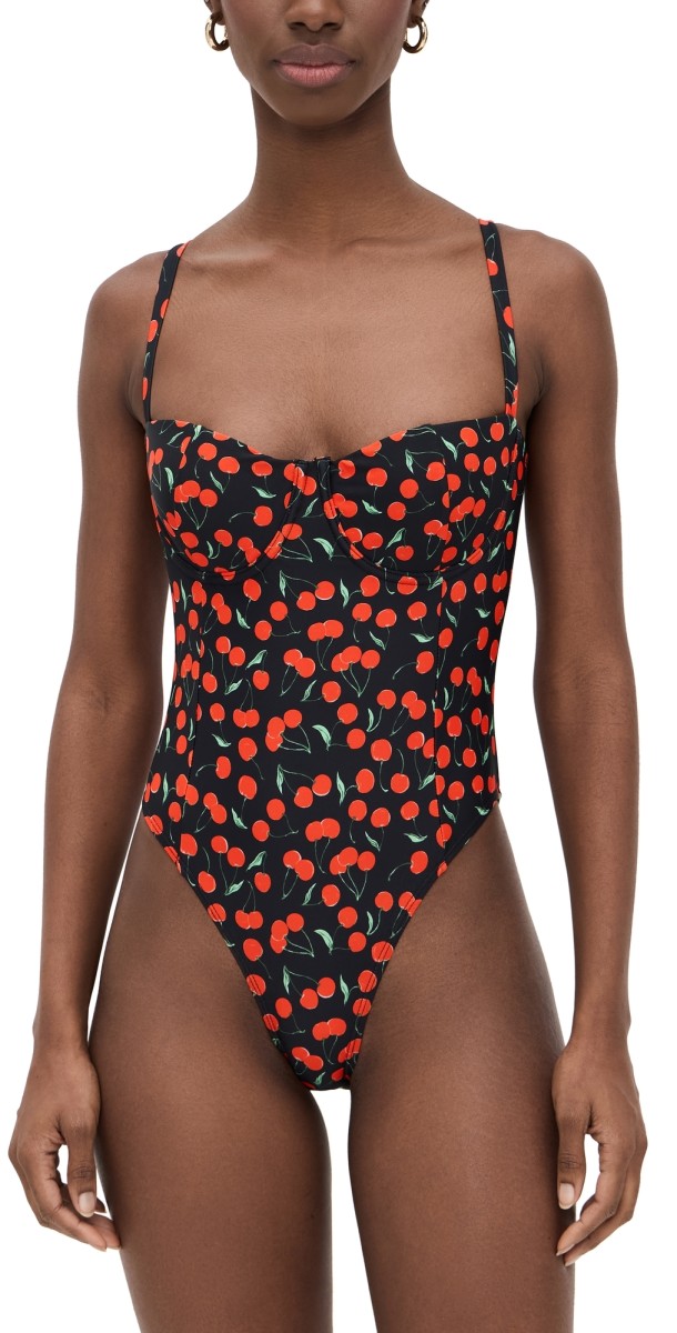 Good American Cherry Square Neck Support One Piece Black Cherries