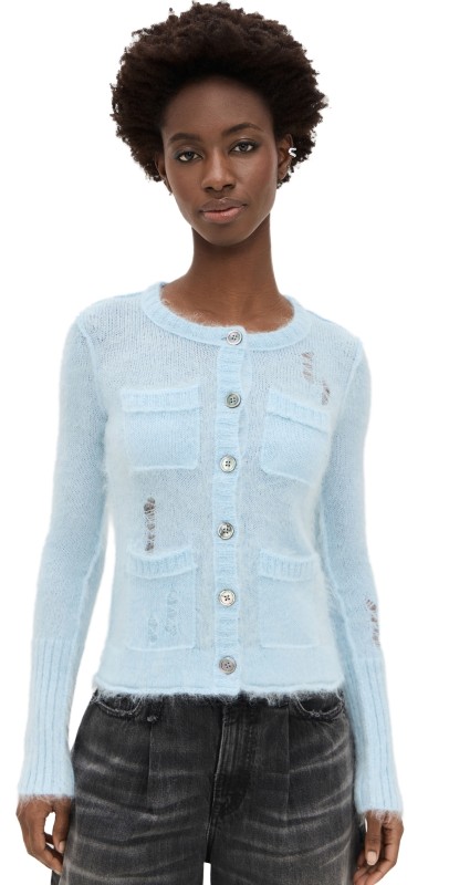 R13 Elongated Shrunken Crewneck Cardigan Light Blue
