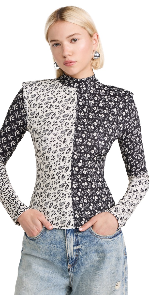 Sea Panna Printed Spandex Long Sleeve Top Black