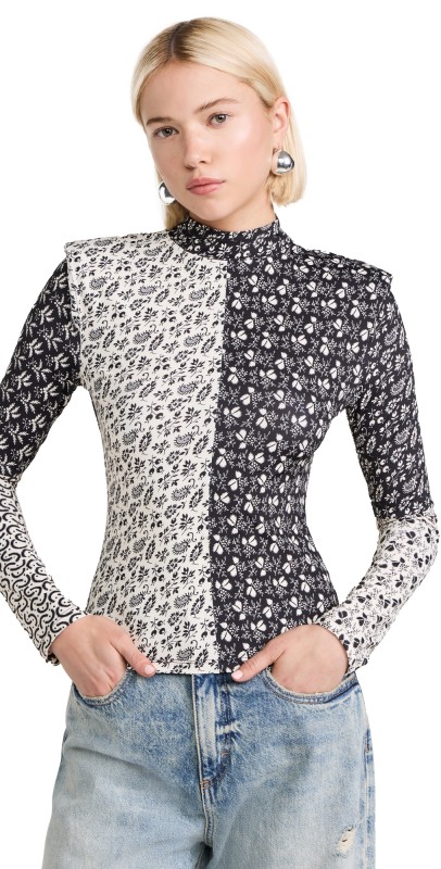 Sea Panna Printed Spandex Long Sleeve Top Black