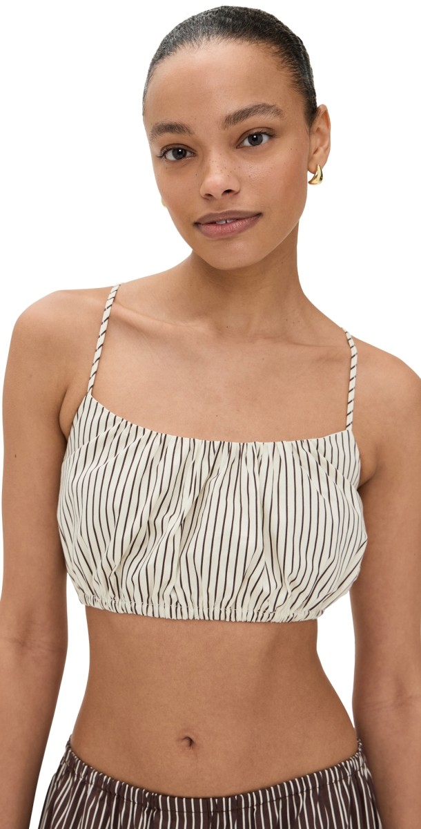 STAUD Hammock Top Ivory/Dark Oak Micro Stripe