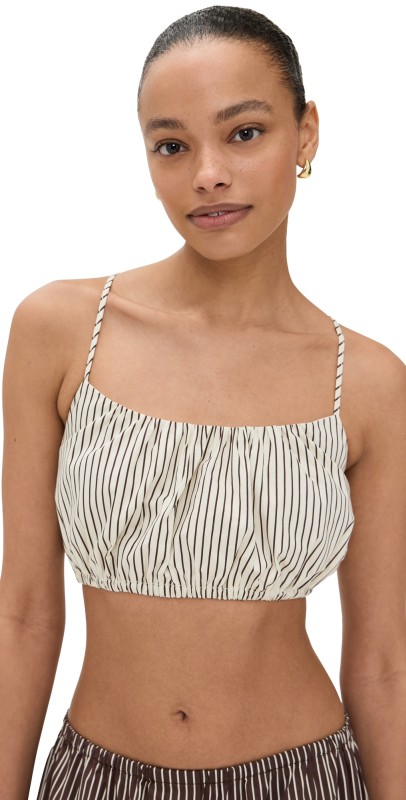 STAUD Hammock Top Ivory/Dark Oak Micro Stripe