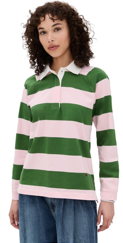 Clare V. Le Rugby Shirt Olive & Pink Stripe