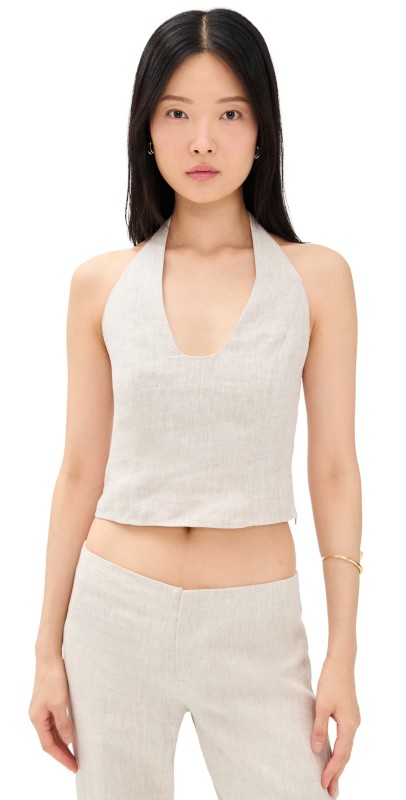 Reformation Sasha Linen Top Oatmeal