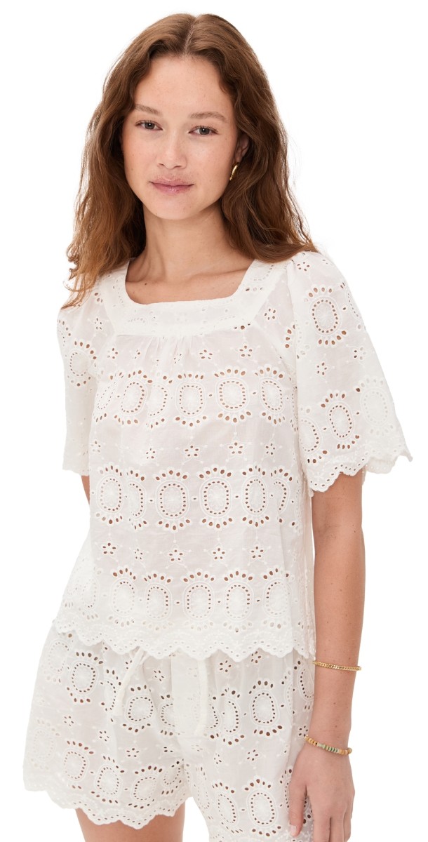 Natalie Martin Collection Nikki Top Medallion Embroidery Salt