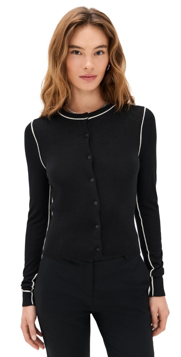 St. Agni Wool Fine Line Cardigan Black/Off White