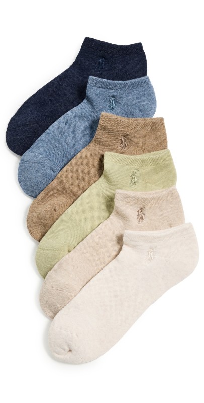 Polo Ralph Lauren Low Cut Half Cushion Socks 6 Pack Oatmeal Heather Assorted