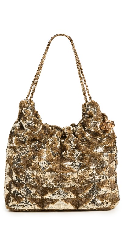 Tory Burch Fleming Sequin Mini Hobo 18 Kt Gold