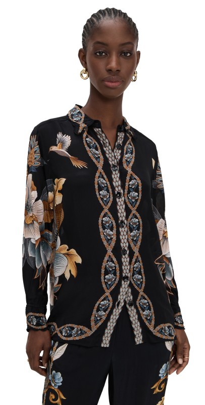 FARM Rio Button Down Shirt Snake Floral Black
