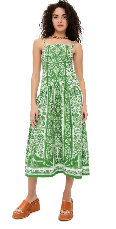 FARM Rio Delicate Tapestry Green Midi Dress Delicate Tapestry Green