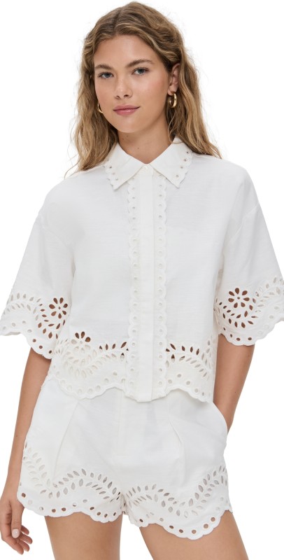 endless rose Embroidered Shirt and Strapless Top Set White
