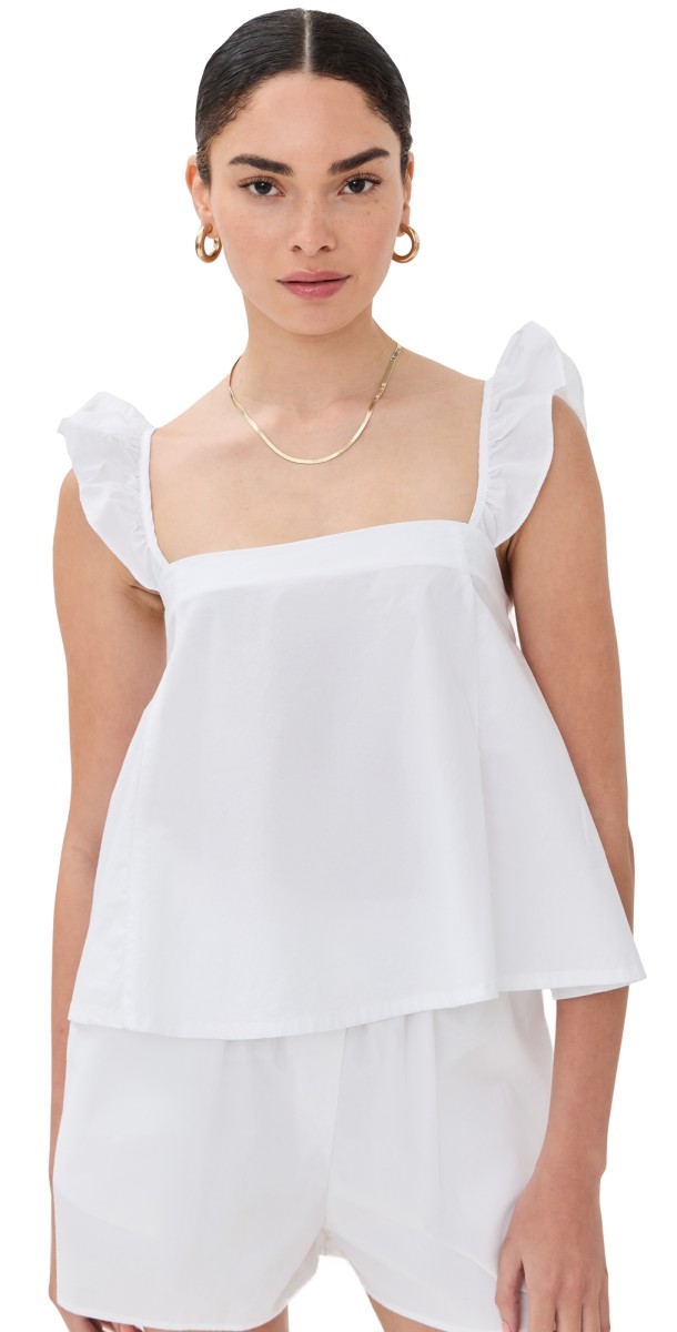 LE BOP Claire Ruffle Strap Top White