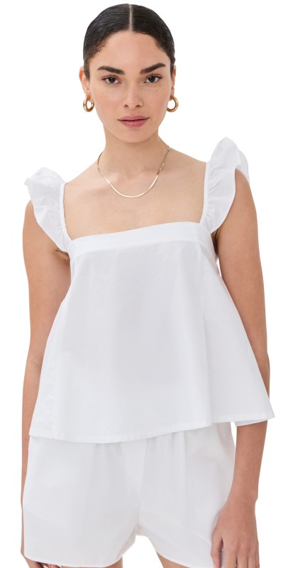 LE BOP Claire Ruffle Strap Top White
