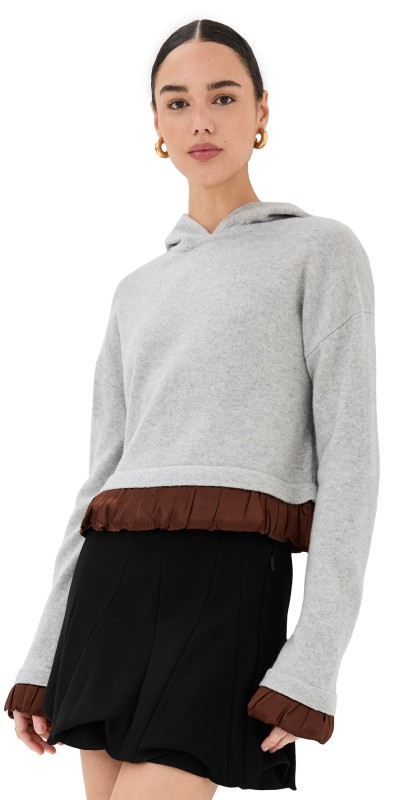 JW Anderson Satin Trimmed Hoodie Light Grey