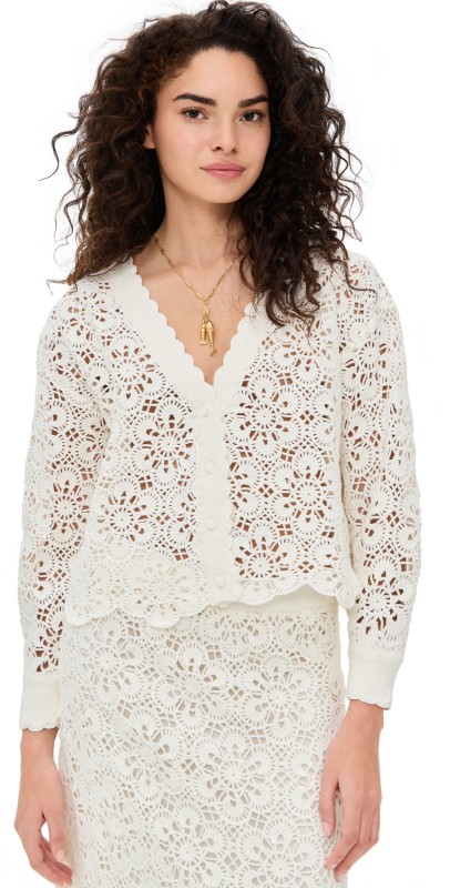 FARM Rio Flower Crochet Cardigan Off-White