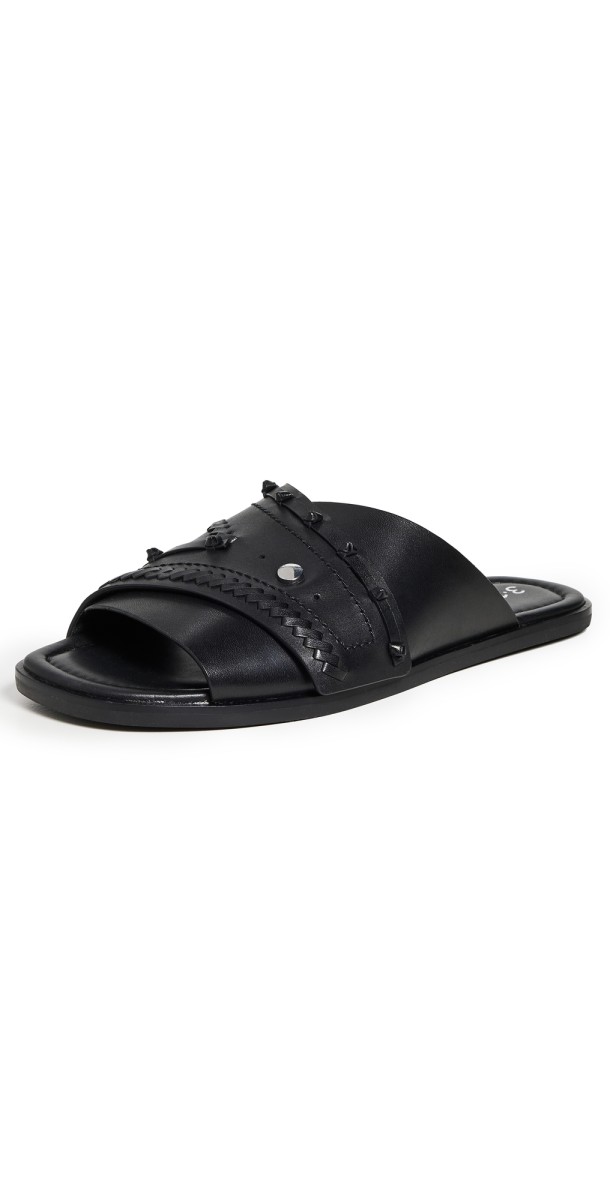 3.1 Phillip Lim Crossover Flat Slides with Leather Craft Black