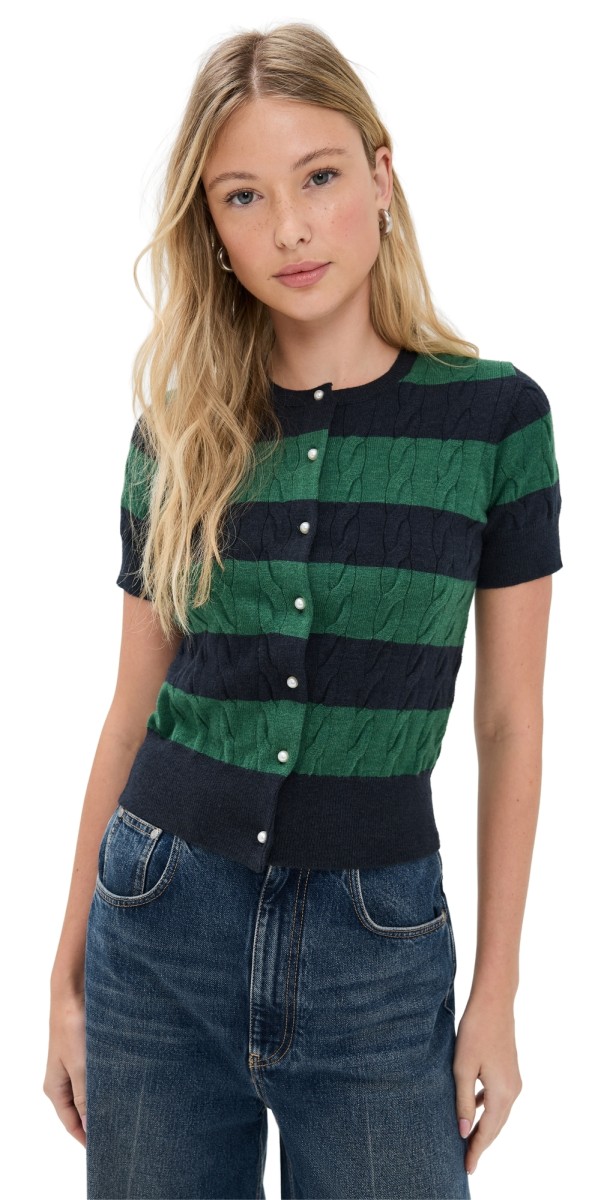 WAYF Lucille Cable Cardigan Navy Stripe