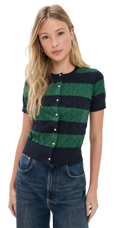 WAYF Lucille Cable Cardigan Navy Stripe