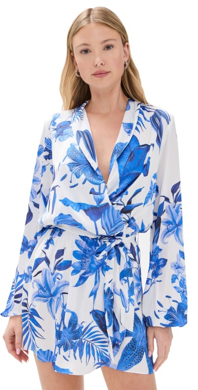 ROCOCO SAND Mini Dress With Detachable Belt White Blue