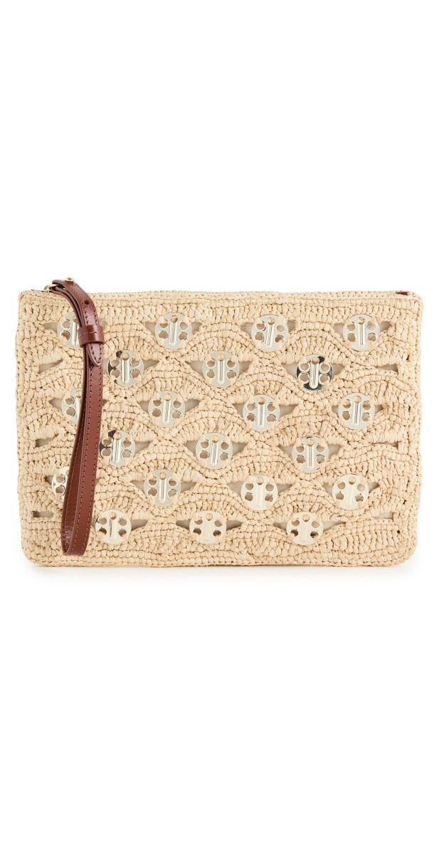 rabanne Raffia Pouch Gold