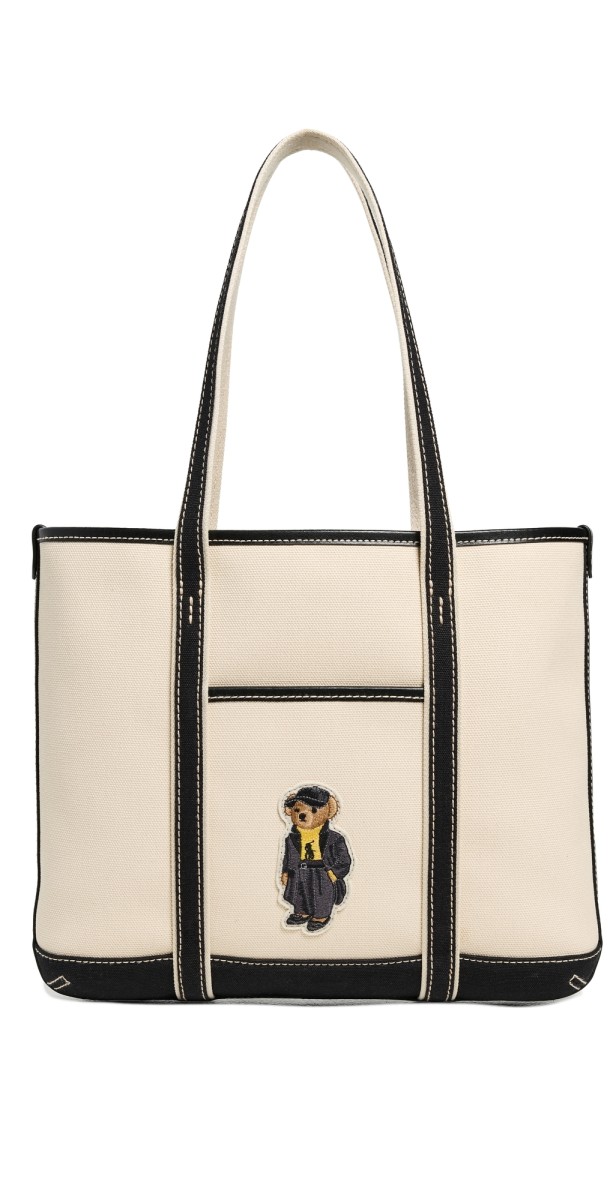 Polo Ralph Lauren Holiday Bear Small Shopper Tote Ecru/Black