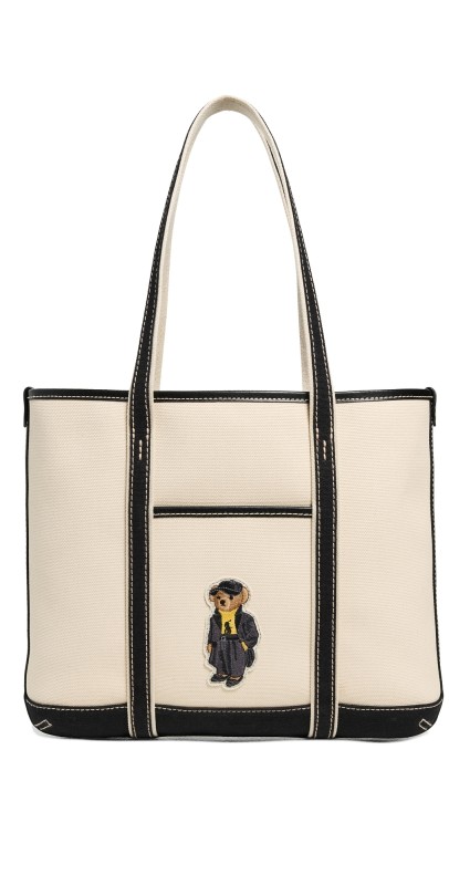 Polo Ralph Lauren Holiday Bear Small Shopper Tote Ecru/Black