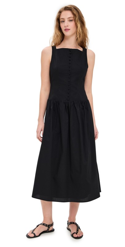 WAYF Button Up Midi Dress Black