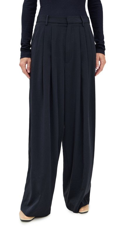 Tibi Petite Relaxed Suiting Triple Pleat Pants Navy