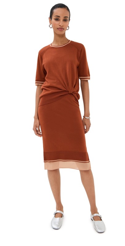 3.1 Phillip Lim Draped Knit Dress with Organza Combo Brick
