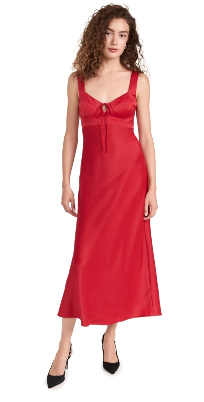 WAYF Cupped Midi Dress Red