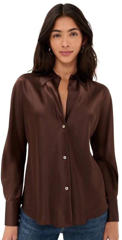 Vince Bias Silk Blouse Espresso