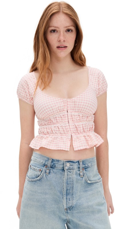 For Love & Lemons Petal Gingham Sleep Top Pink
