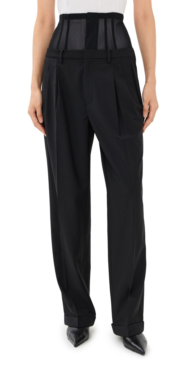 Tibi Recycled Tropical Wool Corset Trousers Black