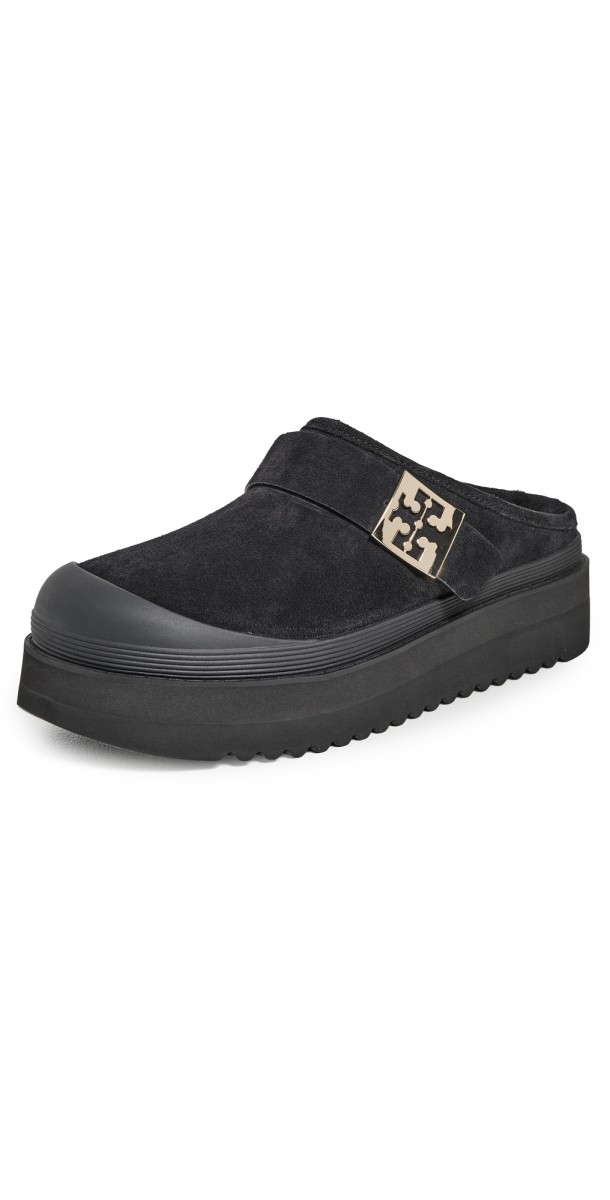 Tory Burch Mellow Shearling Platform Mules Perfect Black / Gold