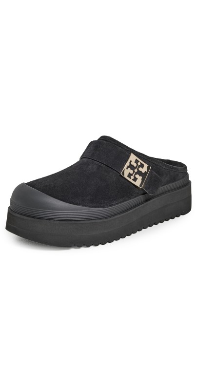 Tory Burch Mellow Shearling Platform Mules Perfect Black / Gold