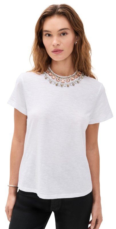 Cinq à Sept Pearl Rhinestone Necklace Danielle Tee White/Pink