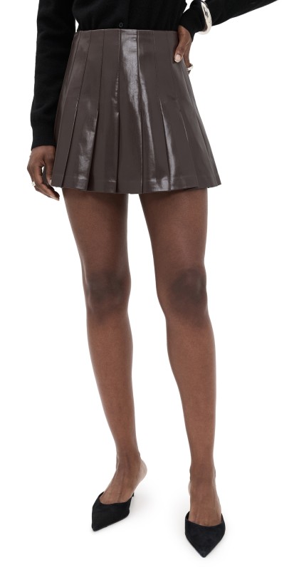 alice + olivia Carter Faux Leather Mini Skirt Dark Chocolate