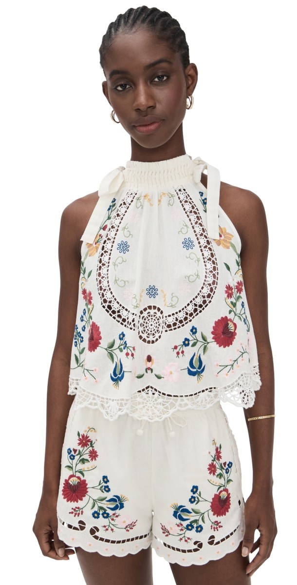 Sea Celia Embroidery Halter Top Cream
