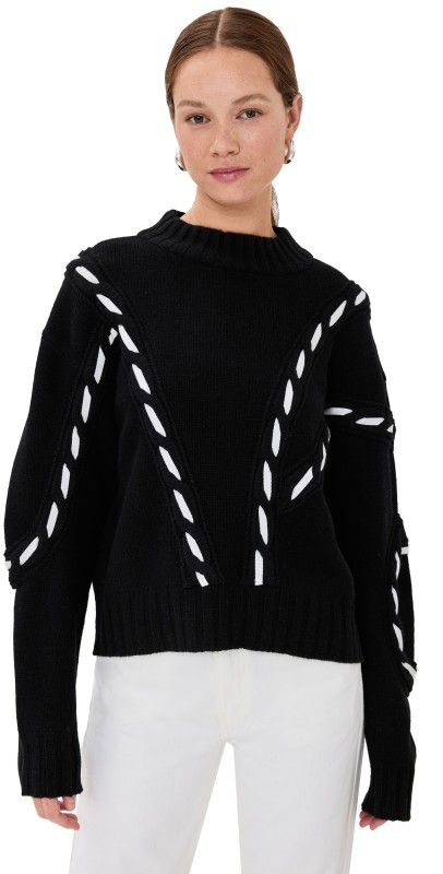 Prabal Gurung Contrast Cable Mock Neck Sweater Black/White