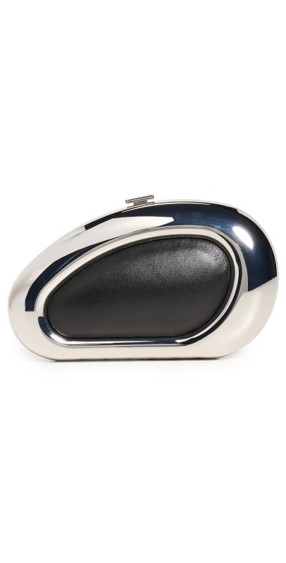 SIMKHAI Luna Oval Clutch Black Silver