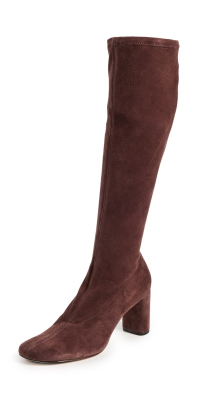 Reformation Belinda Knee High Boots Oak Stretch Suede