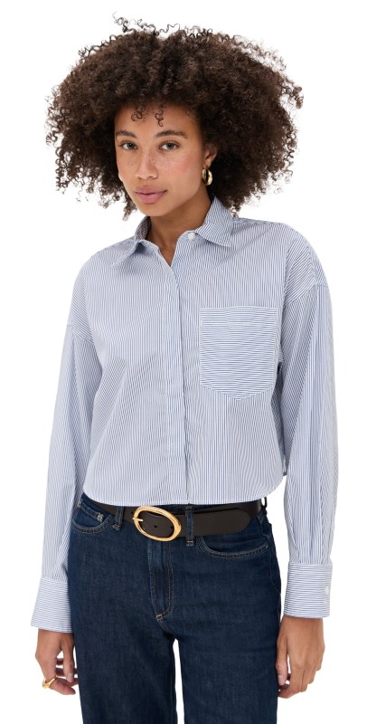 rag & bone Marin Cropped Striped Shirt Whtst