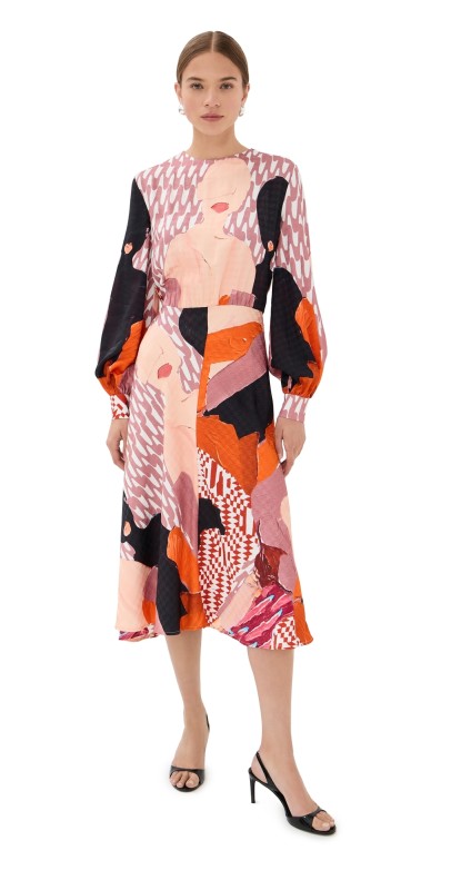 Stella Jean Long Sleeve Midi Dress Multi